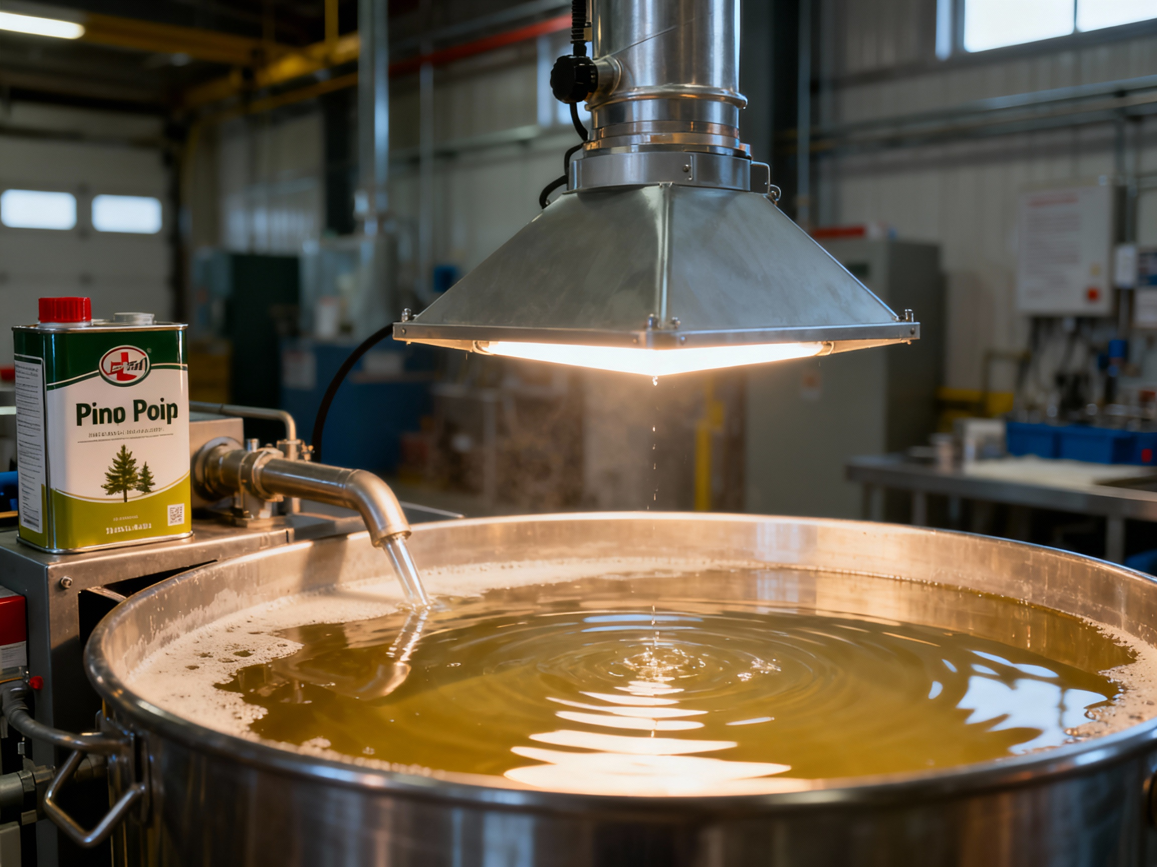 Local exhaust ventilation system capturing Georgia pine gum spirits of turpentine vapors at a mixing station.